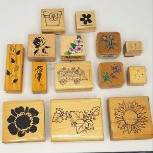 Large Lot of Garden/Plant/Flower Wooden Rubber Stamps- Retro & Vintage
